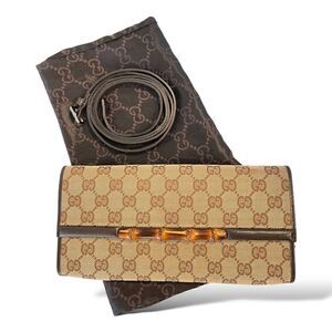 GUCCI GG Canvas Bamboo Bar Clutch/ Waist bag/ Sling Bag
